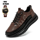 Tênis Masculino Estilo Couro De Crocodilo + Relogio Brinde